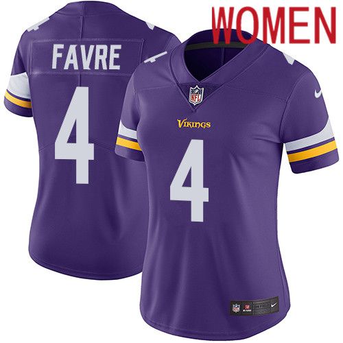 Women Minnesota Vikings #4 Brett Favre Nike Purple Vapor Limited NFL Jersey->women nfl jersey->Women Jersey